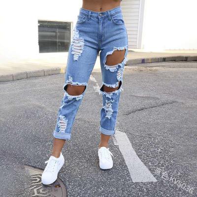 China 2021New Breathable Explosive European and American Elastic Hole Gaiters Slim Women's Jeans for sale