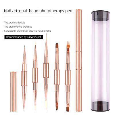 China Kolinsky Pinceles Nail Brush Nail Kolinsky Acrylic Coating Brush 2022 Double Head Two Size Rose Gold Nail Art Brush High Quality Nail Art Brushes for sale