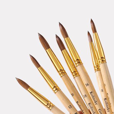 China NAIL 2022 8 10 12 14 16 18 100% pure kolinsky logo wood handle nail 20 custom brush original kolinsky round pincel for sale