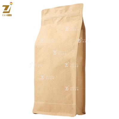 China Neutral White Flat Bottom Gusset Packaging Paper Side Pocket Recycled Stock Materials Packing Bag Without Logo for sale