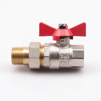 China General FM Wire Union Connection Butterfly Nickel Plated Handle Brass Ball Valve for sale