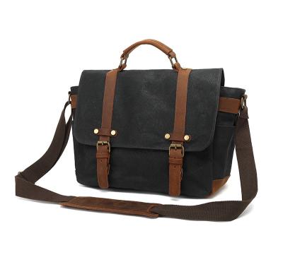 China Factory Price Waterproof Men's Waterproof Canvas Messenger Bag Computer Laptop Bag Leather Briefcage Case for sale