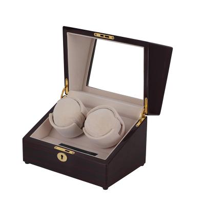 China Factory Price Chinese Piano Watch Storage Box Display Two Winding Baking Varnish Individually Watches Ebony Wood Color Watch Winder Box For Two Watches for sale