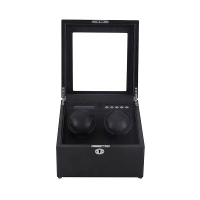 China Factory Wholesale Price Watch Storage Box Display Black Rotating Electronic Watch Winder Box For Two Watches for sale