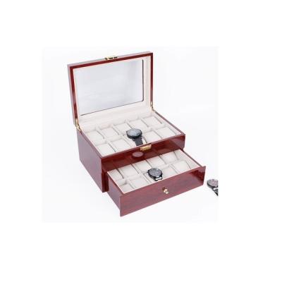 China Hot Sale Luxury Red Glossy Wooden Watch Box Packaging Watch Box Velvet MDF Watch Display Box With Glassy Window for sale