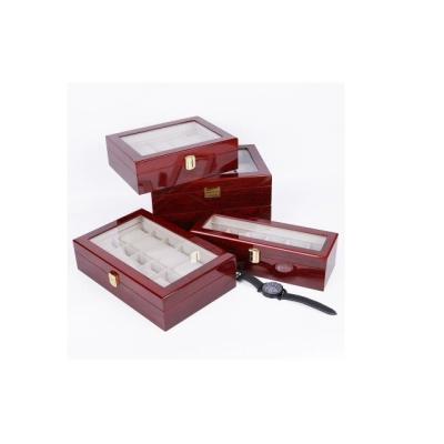 China Luxury MDF Velvet Cherry Red Wood 20 Grids Watch Collection Box Display Case Fiber Watch Display Box for sale