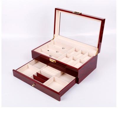 China Popular MDF Velvet Muti-layer Watch Box Window Cover Elegant Clear Glass Watch Organizier Storage With Metal Clasp for sale