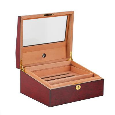 China Wholesale Matte Custom Gift Paper Wooden Dual Finest Magnetic Closure Trial Cigar Humidor Glass Top Wooden Box Red Wine for sale