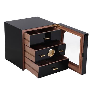 China New Sale High End Luxury Wooden Cigar Leather Cabnit Cigar Humidor Portable Travel Cedar Wood Humidor With Logo Customized for sale