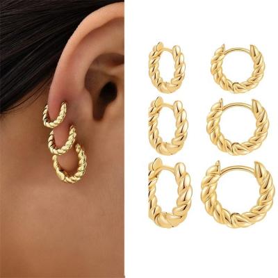 China Trendy Hiphop MC-43 Stackable Cartilage Twisted Huggie Earring Gold Color Hoop Earrings For Women 12/14/16mm for sale