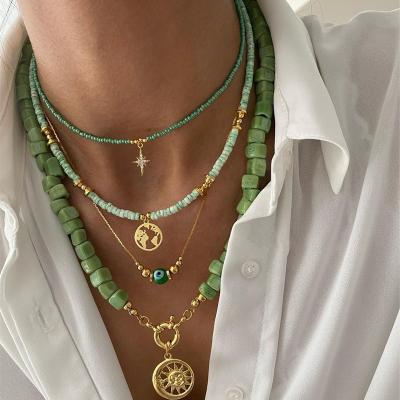 China Green Personalized Fashion Jewelry Stainless Steel Necklaces Gemstone Necklace Women Vintage MB-7 Chain Sexy Jewelry Necklaces Pendants for sale