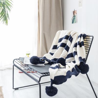 China Anti-static Lightweight Soft Home Luxury Air Conditioning Throw Blanket Striped Ball Blanket for sale