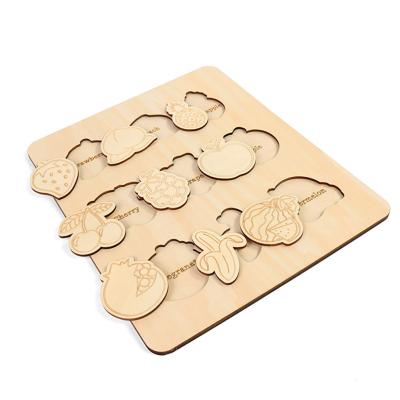 China 100% eco-friendly lasers engrave 3d puzzle with fruits shape in wood for kids early learner for sale