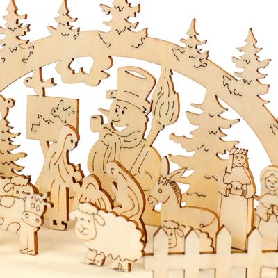 China Europe DIY Christmas Wooden Ornaments Unfinished Perforated Wood Crafts Hanging Decorations for sale