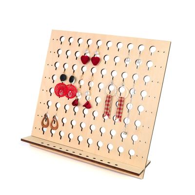 China Eco-friendly Recycle Laser Cutting Wooden Wooden Jewelry Display Serving Earring Holder For Girl for sale