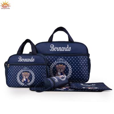 China Waterproof Fashion Printed Polyester Mummy Bear Bag Five Pieces Set Large Capacity Single Shoulder Mummy Baby Diaper Bag Multifunctional Set for sale