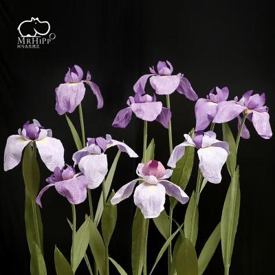 China Europe New Arrival Giant Artificial Purple Paper Flowers Lrises Long Stem Backdrop Stand For Wedding Flowers for sale