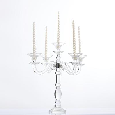 China Wholesale High Quality Crystal Clear Glass Candelabra Candlestick 5AM Candle Holder From Europe For Table Wedding Centerpiece for sale