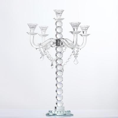 China Europe New Fashion Single Tall Crystal Long-stemmed 5 A.M. Glass Candle Holders Crystal Candelabra Wedding Centerpiece for sale