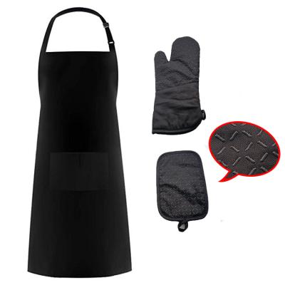 China Amazon Hot Selling Polyester Cotton Washable Black Kitchen Adult Silicone Oven Mitt And Pot Holder Set for sale