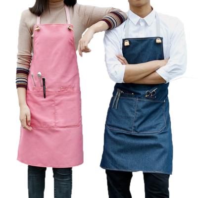 China Wholesale Denim Kitchen Solid Color Apron Leather Strap Durable Cleaning Apron For Most People for sale