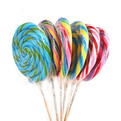 China Factory Directly OEM/ODM 8.8oz Swirl Natural Giant Individual Rainbow Fruit Handmade Lollipop Candy for sale