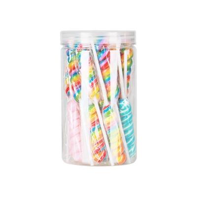 China Natural Colorful Hard Rolling Christmas Rainbow Twist Stick Lollipop Fruity Swirl Soft Lollipop In Box for sale