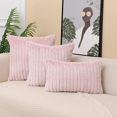 China Decorative Anti-bacteria Faux Fur Soft Fluffy Lumbar Cushion Covers For Living Room Bed Sofa Chair Luxury Plush Textured Striped Fuzzy for sale