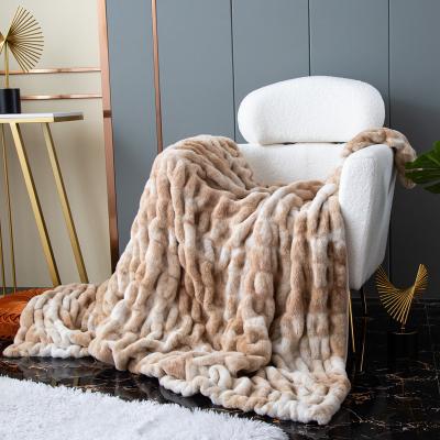 China Anti-Bacteria Wholesale Custom Thick Plush Sofa Throw Blankets For Winter Plush Fleece Warmful Faux Rabbit Fur for sale