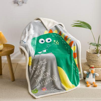 China Anti-bacteria Winter Sherpa Kids Cartoon Print Double Layer Flannel Fleece Baby Blankets Thick Comfort Nap for sale