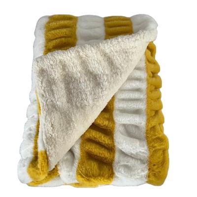 China Portable Soft Custom Adult Rabbit Fur Blanket Polyester Soft Yarn Dyed Warm Fleece Blanket for sale