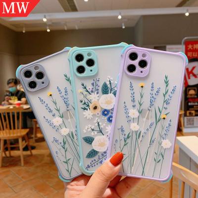 China Printing Matte Phone Case Cover Four Corners Air Cushions Back Cover Case For iPhone 12 Cute Flower Backside Anti Fingerprint Phone Case for sale