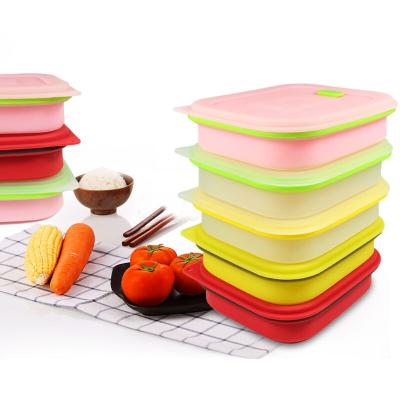 China The Safe Microwavable Picnic Lunch BPA Free Collapsible Lunch Box Silicone Food Container Bento Box for sale