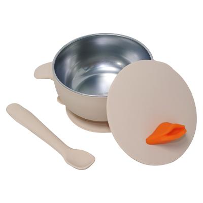 China Contemporary Soft Heat Resistant Flexible Silicone Baby Feeding Tableware Bowl With Lid And Spoon for sale