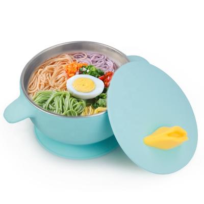 China Silicone BPA Free Mini Feeding Set Suction Baby Bowls With Lid And Spoon for sale