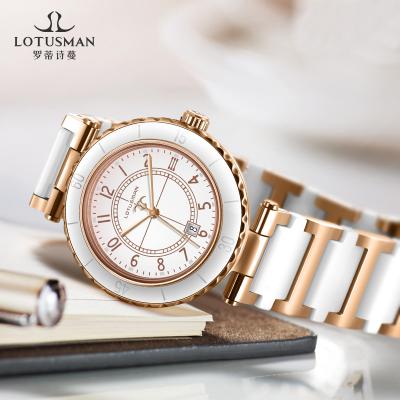 China LOTUSMAN Water Resistant Fashion Ceramic Classic Custom Logo Lady Crystal Band Sets Gifts Woman Movement Quartz Watch Wholesale for sale