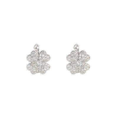 China Direct Selling Fashion Cheap Durable 925 Diamond Pin Four Leaf Clover Luxury Full Silver Earrings Women for sale