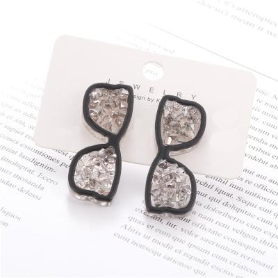 China Durable Manufacturers Provide Fashion Creative Design Big Clear Glasses Shape Zircon Jewelry Earrings for sale