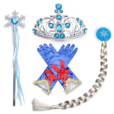 China 4pcs Party Set Elsa Cosplay Costume Wig Crown Necklace Girls Women Girl Hair Accessories Magic Wand for sale