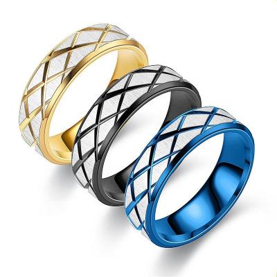 China Comfort Fit Creative Men's Ring Flower Titanium Stainless Steel Couple Ring Twill Mesh Head Sand Surface Jewelry Wholesale for sale