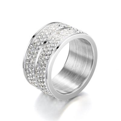 China Comfort Fit Thick Face Ring Six Color Rhinestone Ring Diamond-Studded Stainless Steel Fashion Jewelry Wholesale Thick Diamond Ring Wide Rows for sale