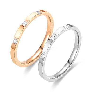 China Simple Comfort Fit Niche Ring Diamond-Studded Ring Titanium Steel Zircon Rose Gold Women's Ring Jewelry Stainless Steel for sale