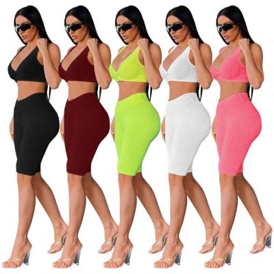 China Anti-pilling New Style Solid Color Yoga Sets Short Vest Pants Women Summer Sweatsuits Two Piece Sets for sale