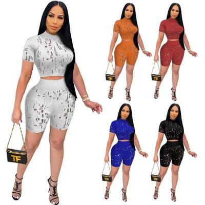 China Anti-pilling Best Seller Solid Color Crop Tops And Shorts Fashionable Women Clothing 2 Piece Sets for sale