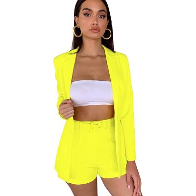 China Wholesale Anti-Static Cash Neon Women's Casual Blazer Ladies Suits Shorts 2 Piece Set And Belt for sale