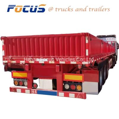 China 3 Axles 50t 40FT Flatbed Truck Trailer with Dropsides/Sideboards/Sidewall for Cargo Transportation for sale