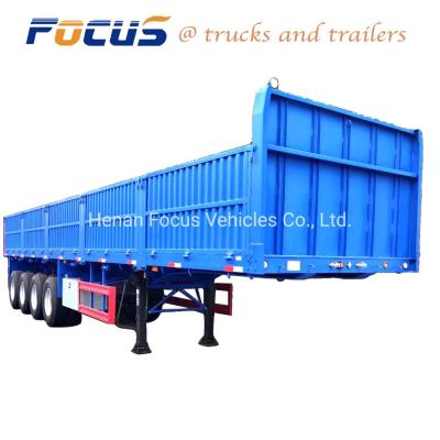 China 40t-60t 3/4 Axles Double Tyres 40FT Flatbed/Platform Truck Trailer with 800mm Dropsides/Fence for sale