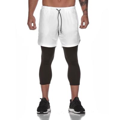 China hot sale Anti-wrinkle double-layer fitness shorts men's quick-drying fashion tight running sports fitness training pants 7 point pants for sale