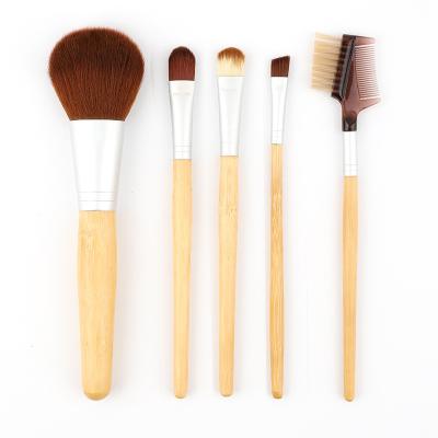 China Angular Blush Private Label 5pcs Bamboo Makeup Brush Set Mini Travel Cosmetic Brush Set for sale