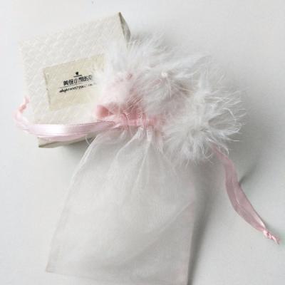 China OEM+ODM+Wholesale Elegant Rose Feather Drawstring Organza Candy Pouches for sale